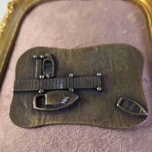 Vintage Bronze Dock Scene Brooch